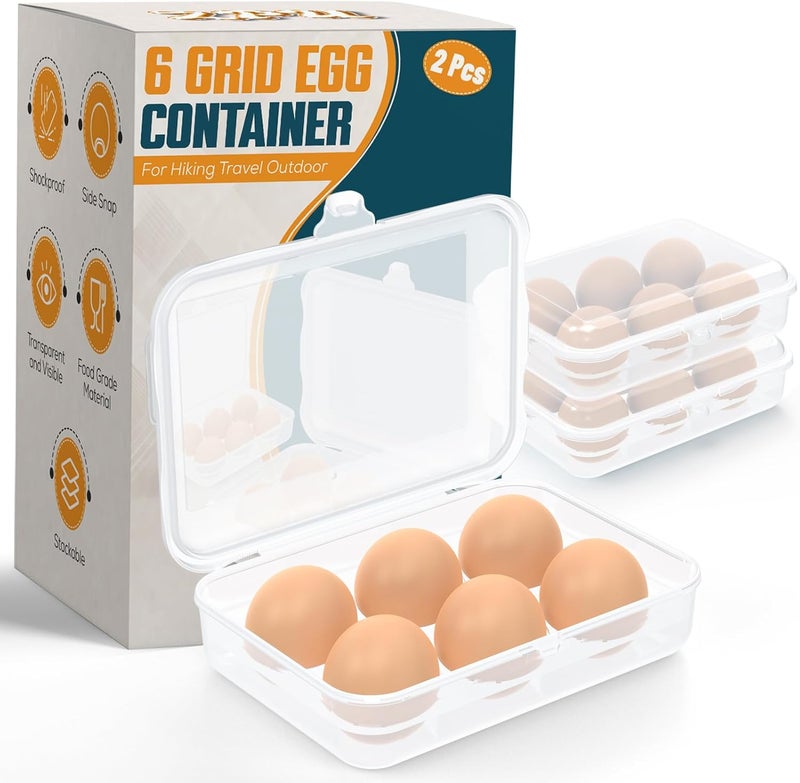 ZPU Egg Holder Camping, 2Pcs 6 Grid Egg Container, Plastic Egg Carrier for Camping Picnic Travel Outdoor Refrigerator Kitchen, Protective Egg Storage Case, Clear White - Image 1